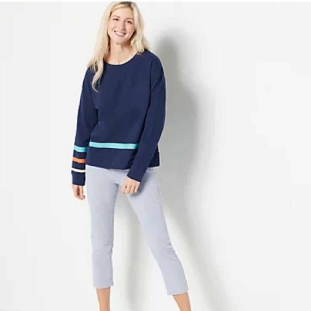 Addison Bay Navy Crewneck Sweatshirt with Accent Stripes